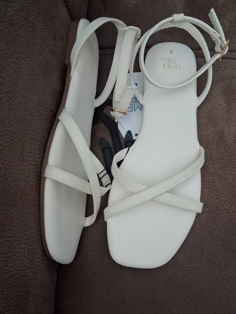 Time and Tru Cream Crisscross Ankle Strap Sandals Size 8